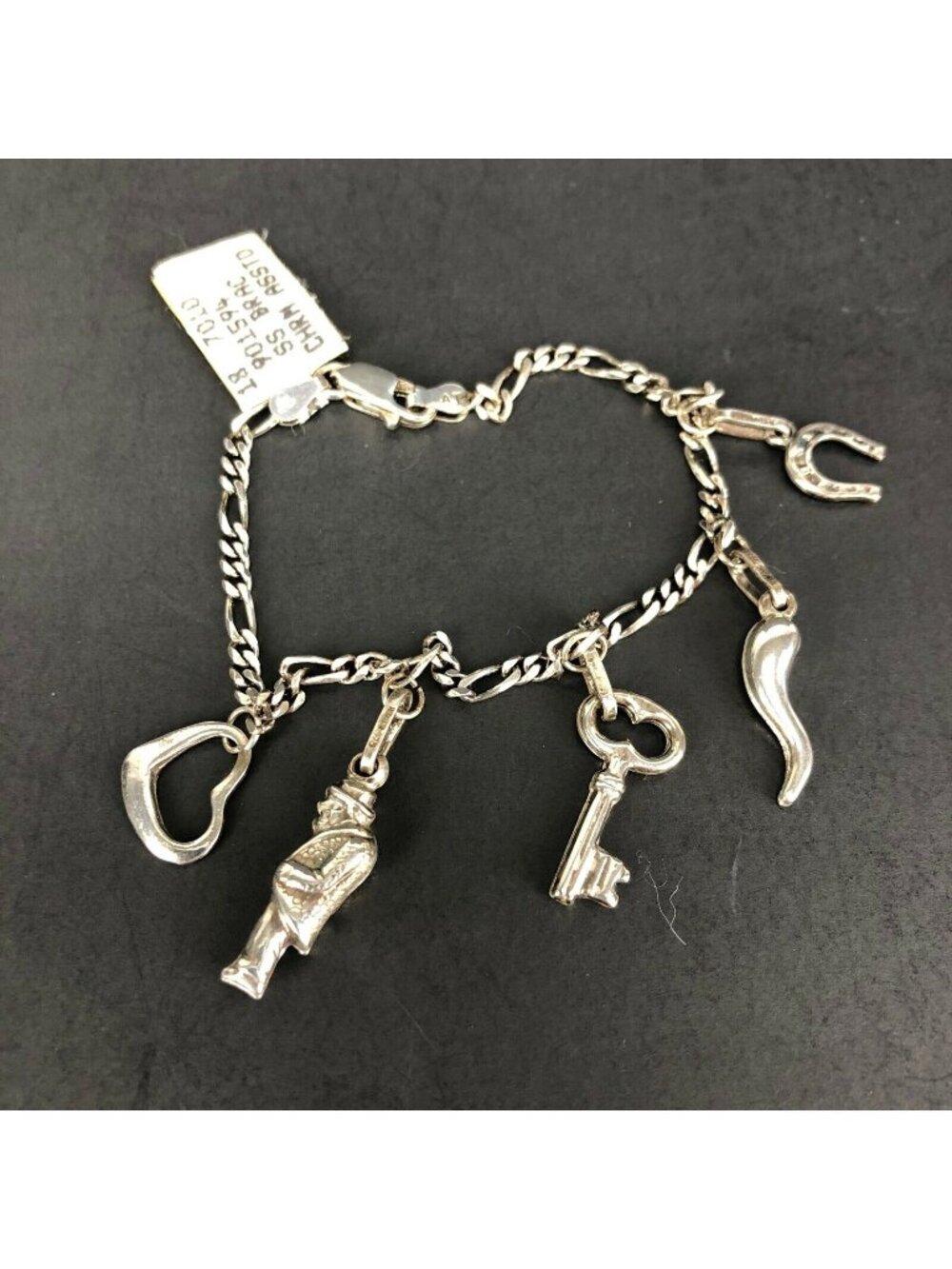 Sterling Silver 925 7" Charm Bracelet with Good Luck Charms